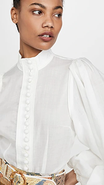 Shop Zimmermann Brightside Piped Body Blouse In Pearl