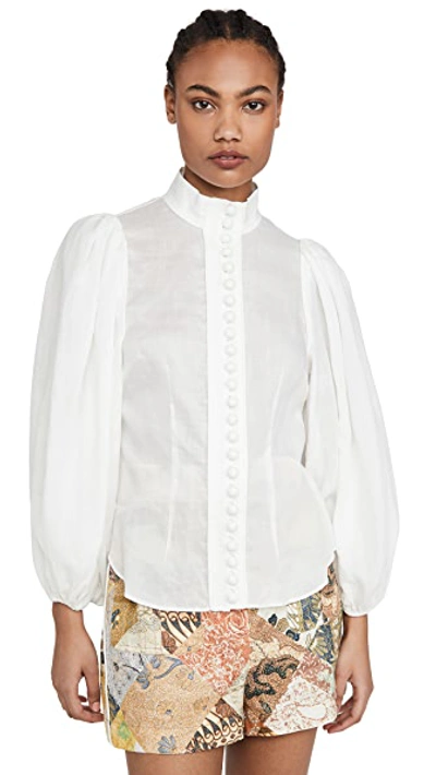 Shop Zimmermann Brightside Piped Body Blouse In Pearl