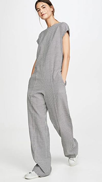 Shop Golden Goose Narumi Jumpsuit In Navy/white Check