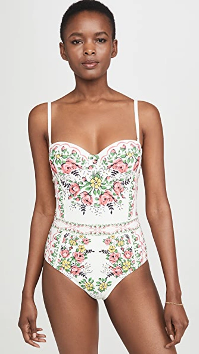 Tory Burch Floral Print Strapless Underwire One-piece Swimsuit In Neutrals  | ModeSens