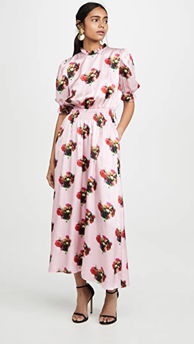 Shop Adam Lippes Floral Smocked Dress In Pink Floral