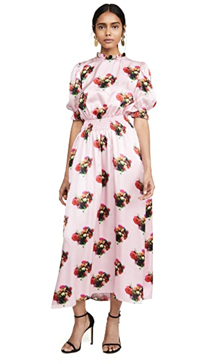 Shop Adam Lippes Floral Smocked Dress In Pink Floral