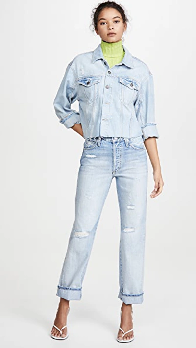 Shop Amo Layla High Rise Relaxed Straight Leg Jeans In Super Light Vintage Destructed