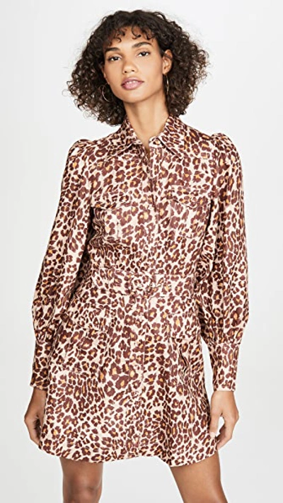 Shop Zimmermann Resistance Safari Linen Shirtdress In Cameo Leopard