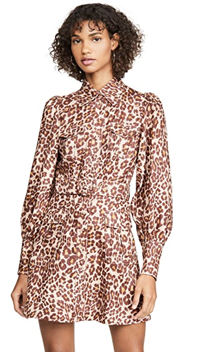 Shop Zimmermann Resistance Safari Linen Shirtdress In Cameo Leopard