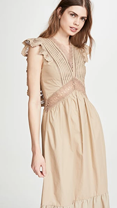 Shop Self-portrait Broderie Sleeveless Maxi Dress In Light Beige