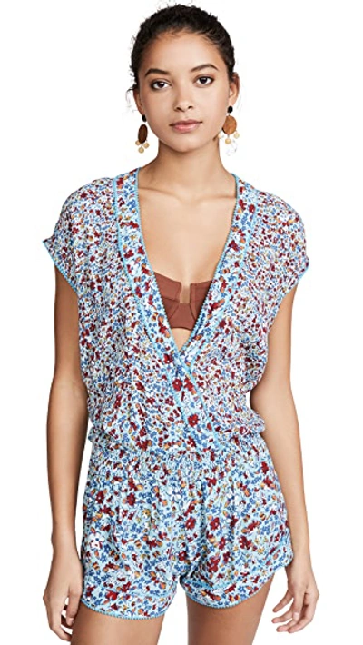 Shop Poupette St Barth Amora Romper In Blue Glory