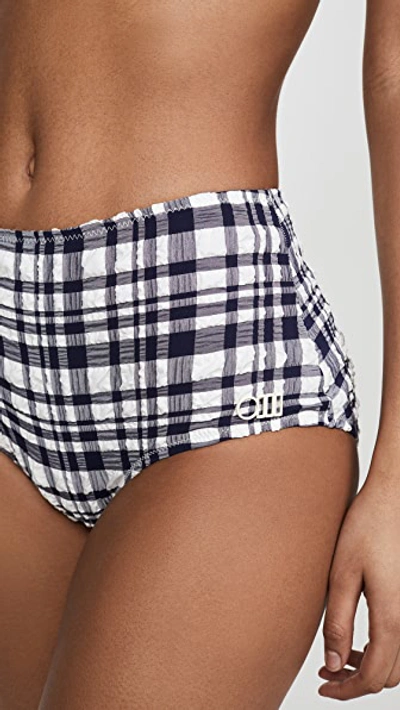 Shop Solid & Striped The Ginger Bikini Bottoms In Puckered Madras Navy