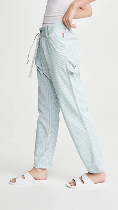 Denimist Carpenter Drop Trousers In Light Blue White Stripe | ModeSens