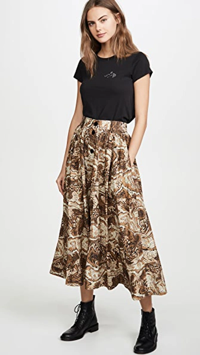 Shop Ganni Printed Cotton Poplin Skirt In Tiger's Eye