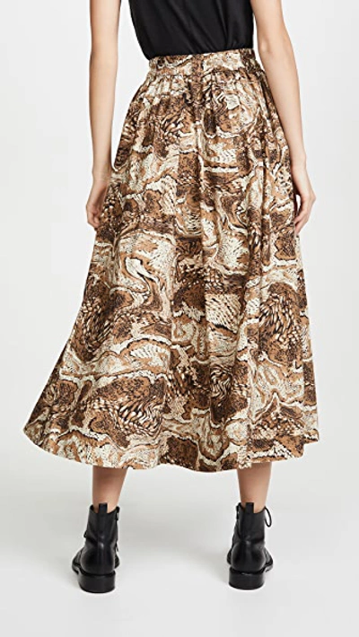 Shop Ganni Printed Cotton Poplin Skirt In Tiger's Eye