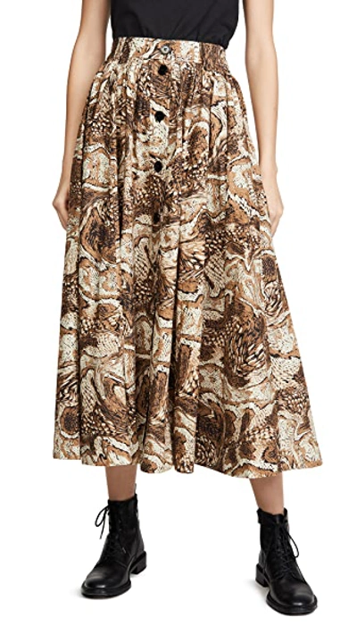 Shop Ganni Printed Cotton Poplin Skirt In Tiger's Eye