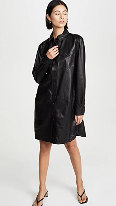 Shop Anine Bing Ivy Leather Dress In Black