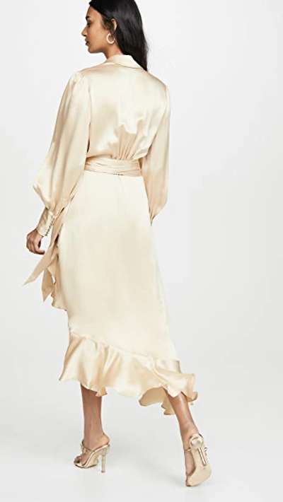 Shop Zimmermann Super Eight Wrap Midi Dress In Champagne