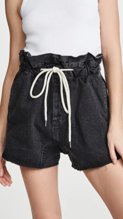Shop Bassike Denim Paperbag Shorts In Black