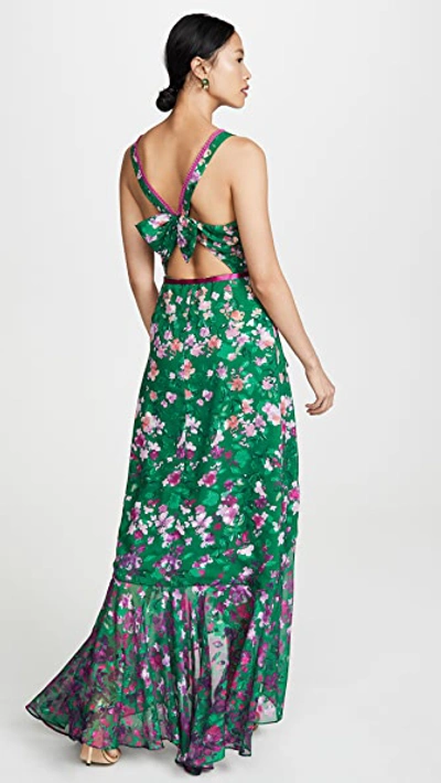Shop Marchesa Notte Floral High Low Gown In Emerald