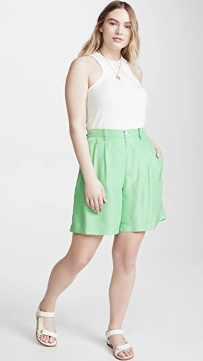 Shop Vince Drapey Silk Habotai Shorts In Peppermint