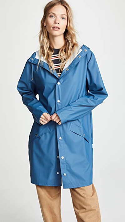 Shop Rains Long Rain Jacket In Faded Blue