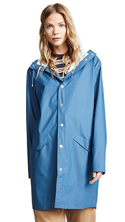 Shop Rains Long Rain Jacket In Faded Blue