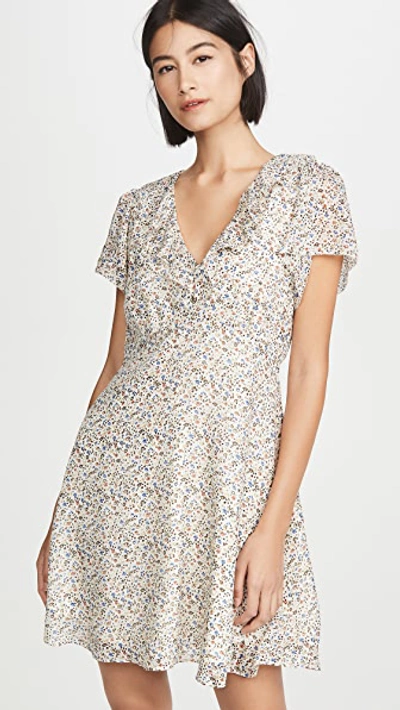 Shop Madewell Ruffle V Neck Mini Dress In Field Floral Antique Cream