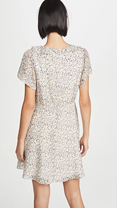 Shop Madewell Ruffle V Neck Mini Dress In Field Floral Antique Cream