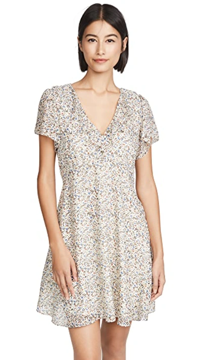 Shop Madewell Ruffle V Neck Mini Dress In Field Floral Antique Cream