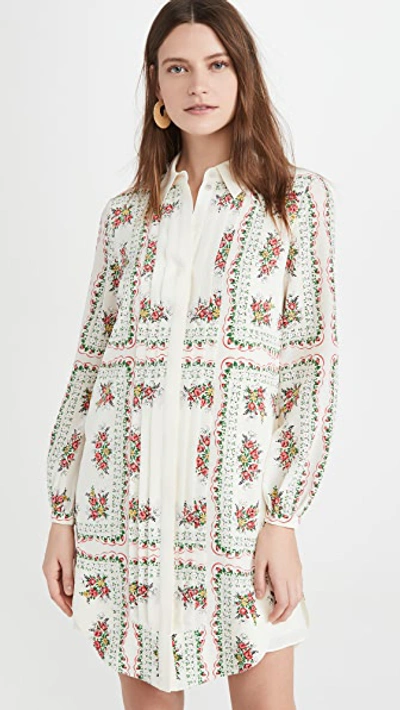 Tory Burch Cora Floral Tile Long Sleeve Silk Shirtdress In Garden Veil |  ModeSens