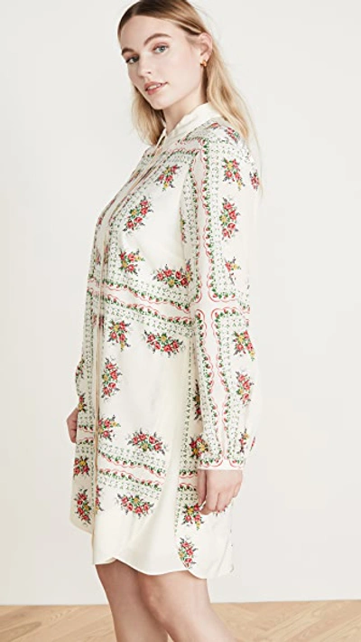 Tory Burch Cora Floral Tile Long Sleeve Silk Shirtdress In Garden Veil |  ModeSens