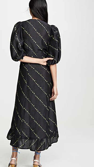 Shop Ganni Silk Linen Dress In Black
