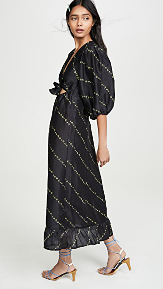 ganni black silk linen dress