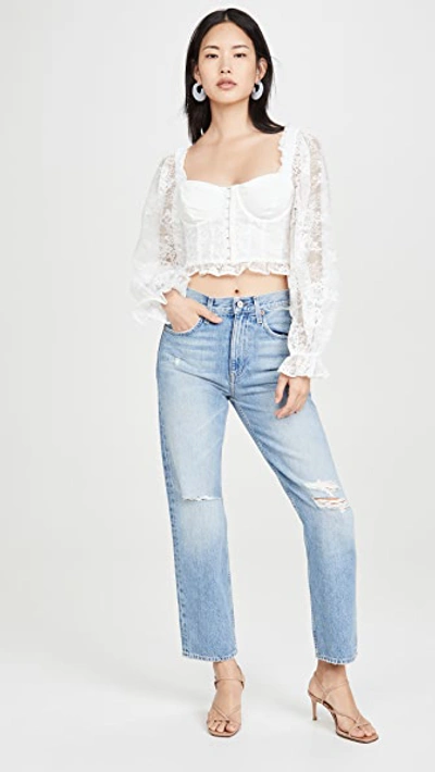 Shop For Love & Lemons Cheyenne Lace Bustier Top In Ivory Lace