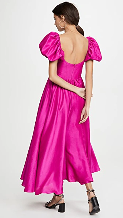 Azeeza Rory Raw Silk Peony Dress In Magenta