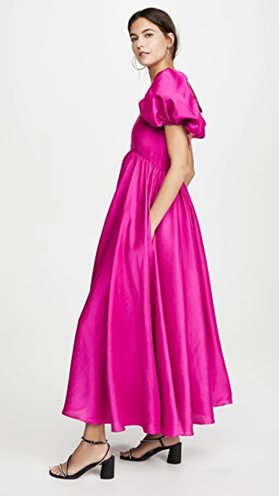 Azeeza Rory Raw Silk Peony Dress In Magenta