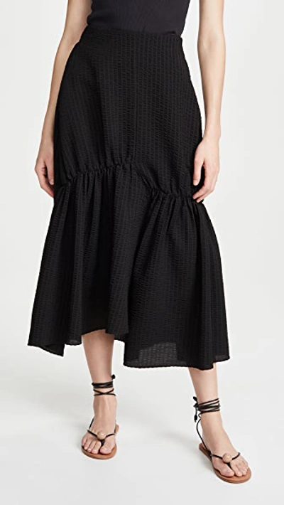 Shop Goen J Asymmetric Seersucker Skirt In Black