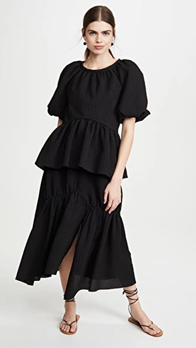 Shop Goen J Asymmetric Seersucker Skirt In Black
