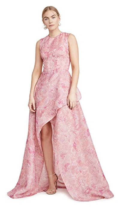 Shop Costarellos Sleeveless Printed Organza Tulip Dress In Sorbet Pink