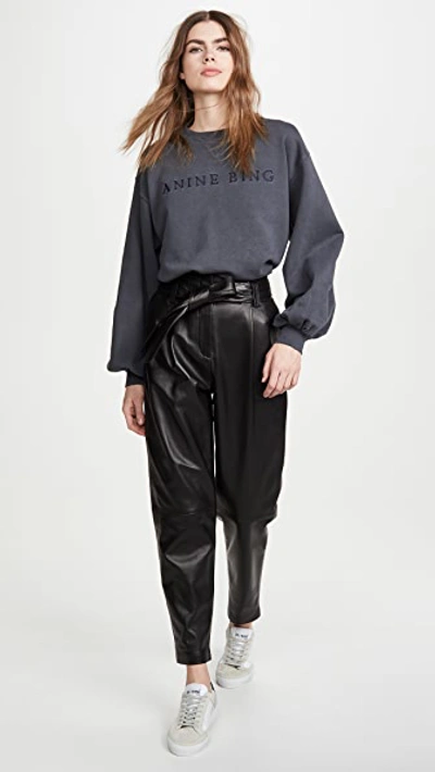 Shop Anine Bing Inez Leather Pants In Black