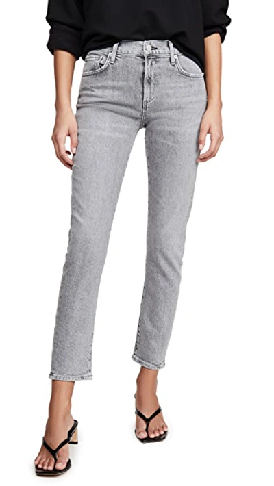 Shop Agolde Toni Mid Rise Straight Jeans In Mirror Grey