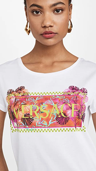 Shop Versace Logo Palm Print Tee In Bianco Ottico