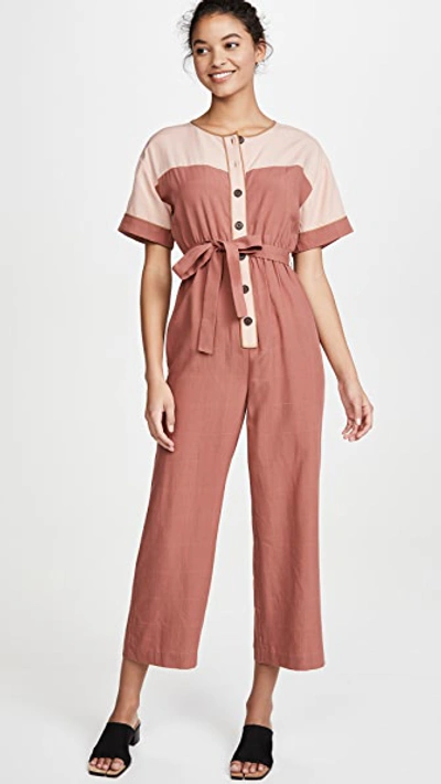 Shop Madewell Colorblock Jumpsuit In Weathered Brick