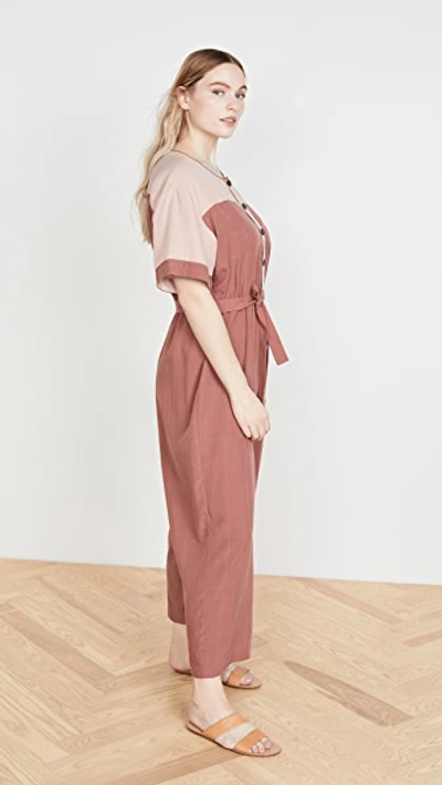 Shop Madewell Colorblock Jumpsuit In Weathered Brick