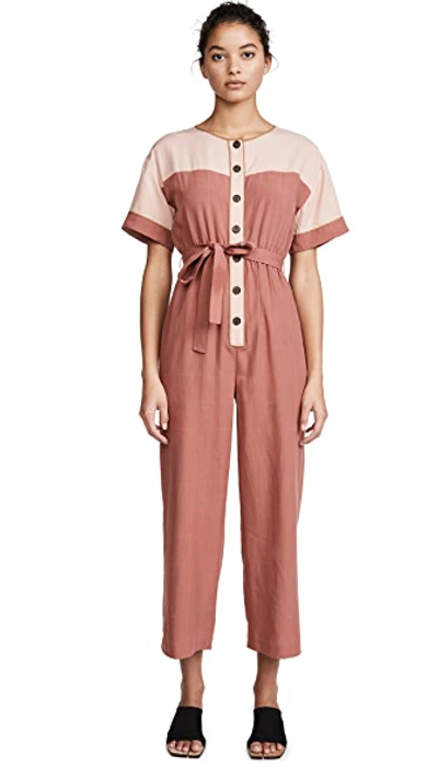 Shop Madewell Colorblock Jumpsuit In Weathered Brick