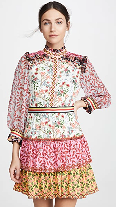 Shop Alice And Olivia Kathy Button Down Tiered Dress In Meadow Magic Multi/combo