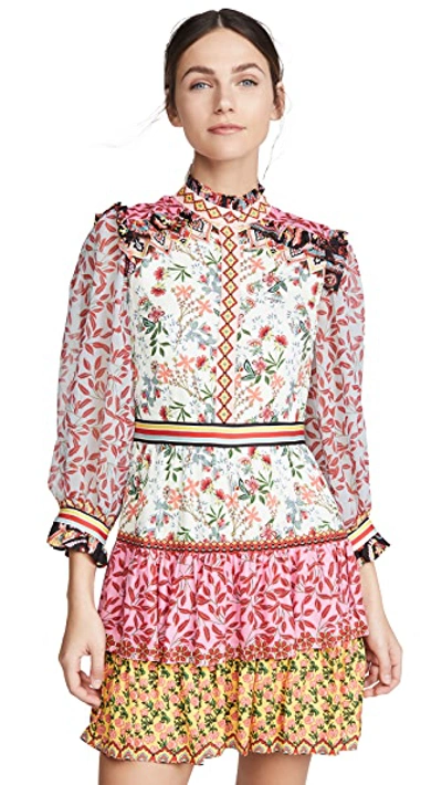 Shop Alice And Olivia Kathy Button Down Tiered Dress In Meadow Magic Multi/combo