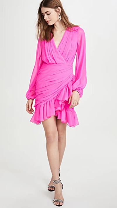 Shop Giambattista Valli V Neck Asymmetrical Mini Dress In Pink Fluo