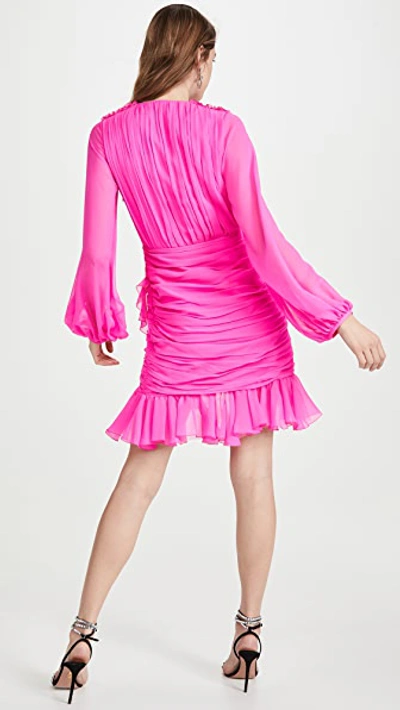Shop Giambattista Valli V Neck Asymmetrical Mini Dress In Pink Fluo