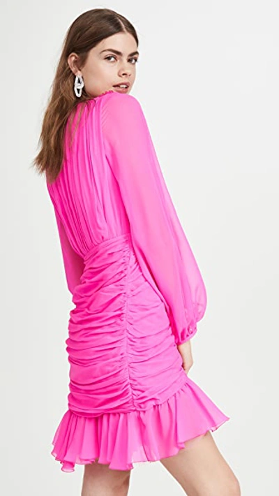 Shop Giambattista Valli V Neck Asymmetrical Mini Dress In Pink Fluo