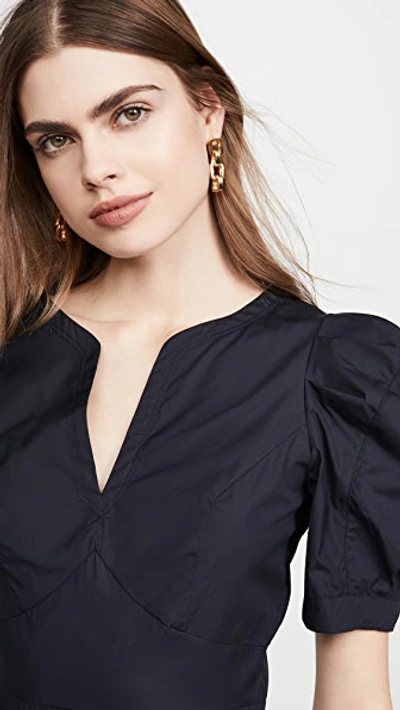 Shop Ei8htdreams Carlie Puff Sleeve Poplin Midi Dress In Navy