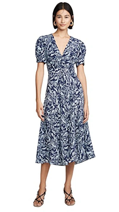 Shop Saloni Lea Dress In Navy Menagerie