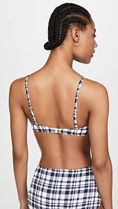 Shop Solid & Striped The Ginger Bikini Top In Puckered Madras Navy